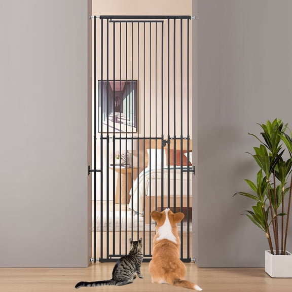 unipaws Extra Tall Cat Gate, Adjustable 47’’-87’’ Height, Fits 27.5’’-37’’ Wide Openings, Dog Gate for Doorways Stairs, No Drilling Pet Safety Barrier Indoor Use, Metal Fence for Dogs Cats