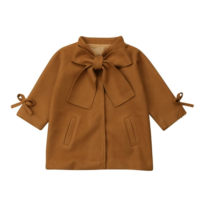 SUNSIOM Little Girls Jacket, Solid Color Loose Bow Neck Side Pockets Outerwear