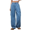 thumbnail image 2 of Pantalones Vaqueros Holgados para Mujer, Elásticos, Sueltos, de Cintura Alta y Pierna , Estilo Años 90, Y2K Azul Vaquero XL, 2 of 9