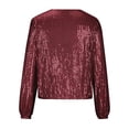 thumbnail image 5 of Gvdentm Women's Blazers & Suit Jackets Shiny Sparkle Sequins Long Sleeve Zip Blazer Party Bomber Jacket Red,L, 5 of 6
