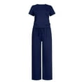 thumbnail image 4 of fheaev Summer 2 Piece Outfit for Women Ruched Short Sleeve Crewneck Tops Wide Leg Pants with Pockets Casual Tracksuit Sets, 4 of 7