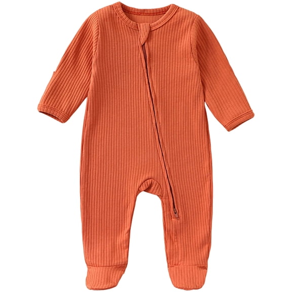 Xudanell Baby Footies Pajamas, 2-Way Zipper Baby Sleepers with Mitten - Long Sleeve Baby Zip Up Onesie for 0-12 Months (Orange, 6-9 Years)