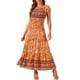 thumbnail image 1 of Vestido Boho de Mujer Inspire Chic con Mangas Cortas Abullonadas, Off-Shoulder, Floral, Smocked, Maxi, Naranja, XL, 1 of 6