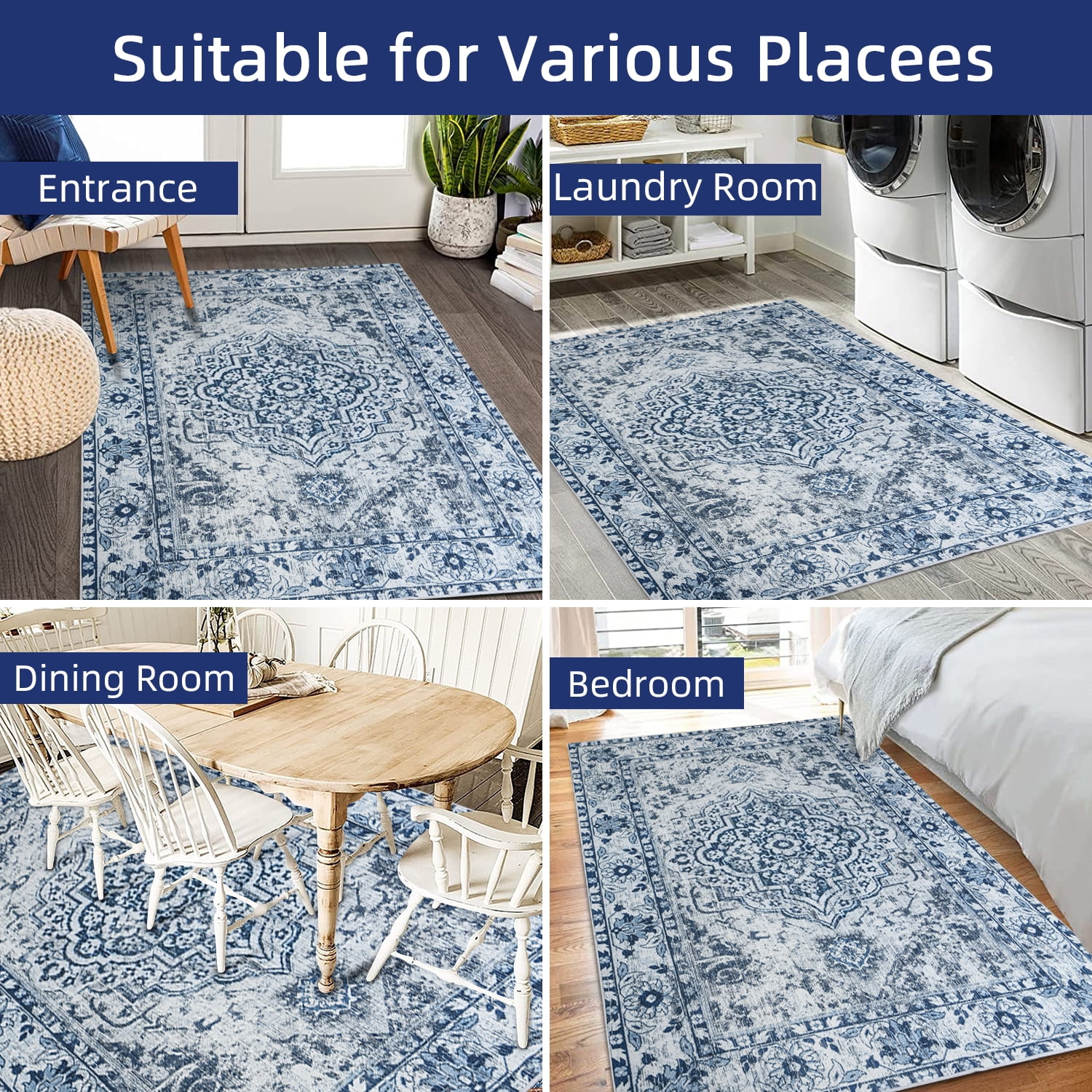Lochas Vintage Bohemian Area Rugs for Living Room, Retro Boho Rug for Bedroom Indoor Print Carpet,6'x9',Blue