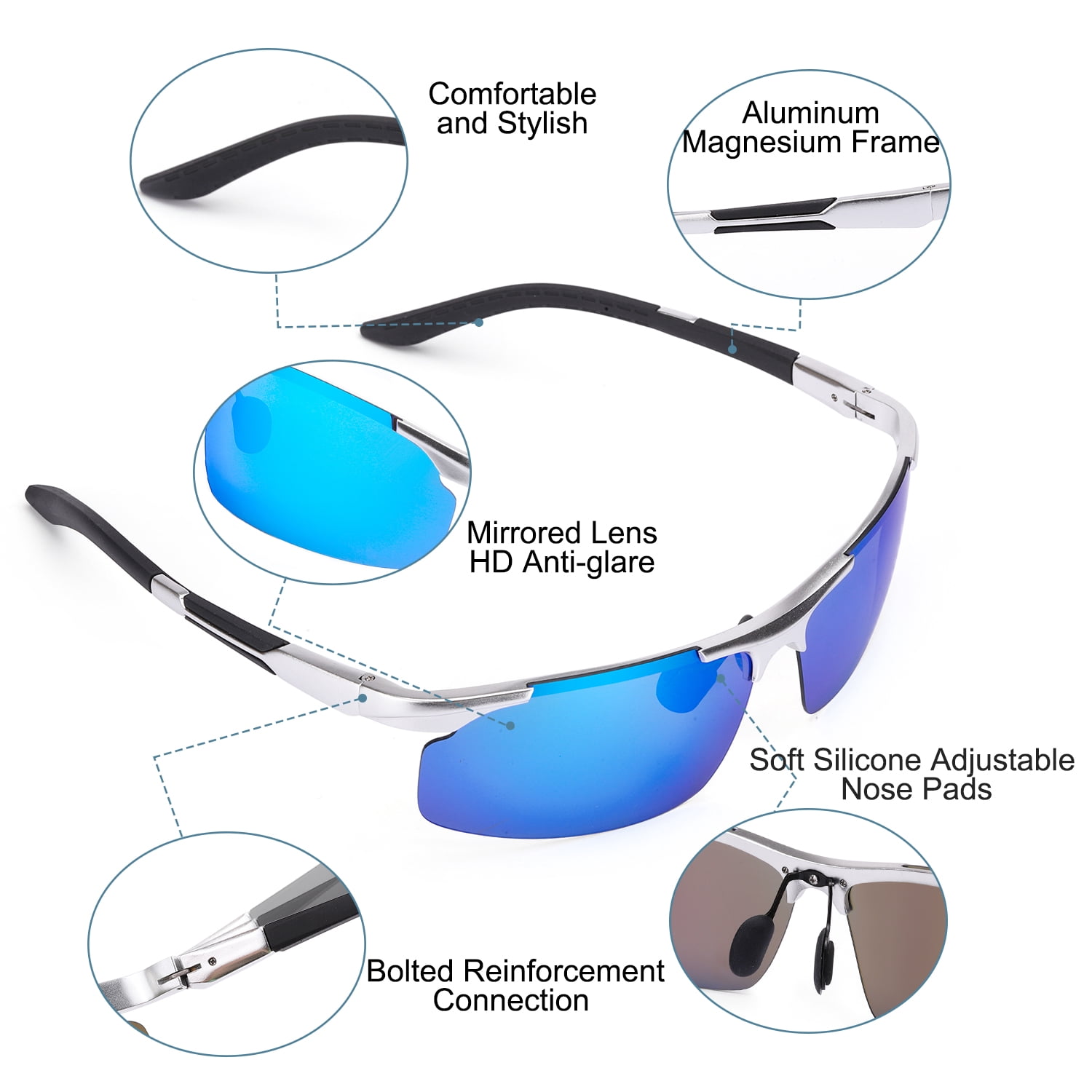 LVIOE Polarized Sunglasses for Men Driving Fishing Cycling, Rectangle Metal Frame HD UV Protection Ultra Light Sports Glasses