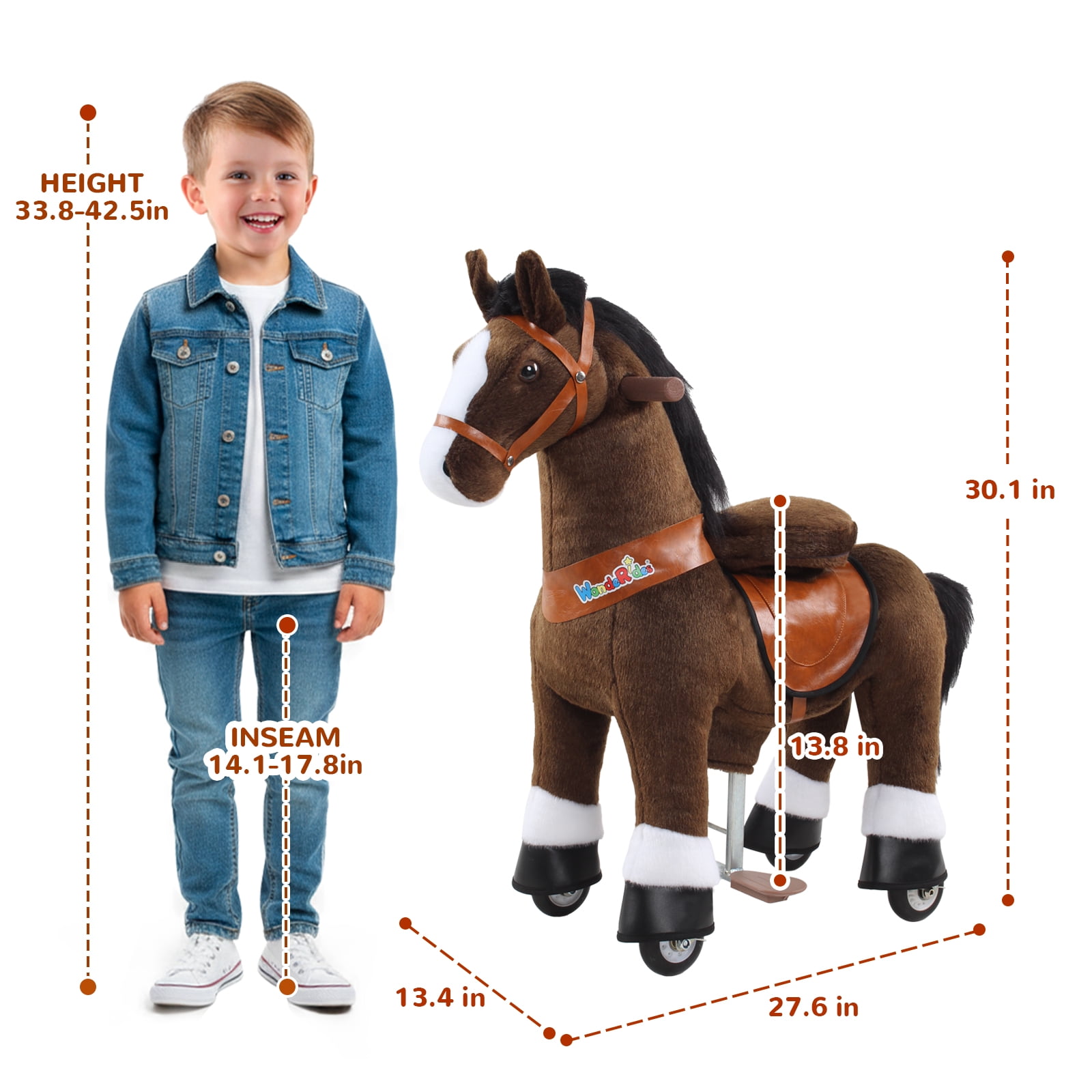 WondeRides Ride on Rocking Horse Boys Toy Chocolate, Plush Walking Animal Ride on Pony Cycle Mechanical Riding Horse for Kids Age 3-5