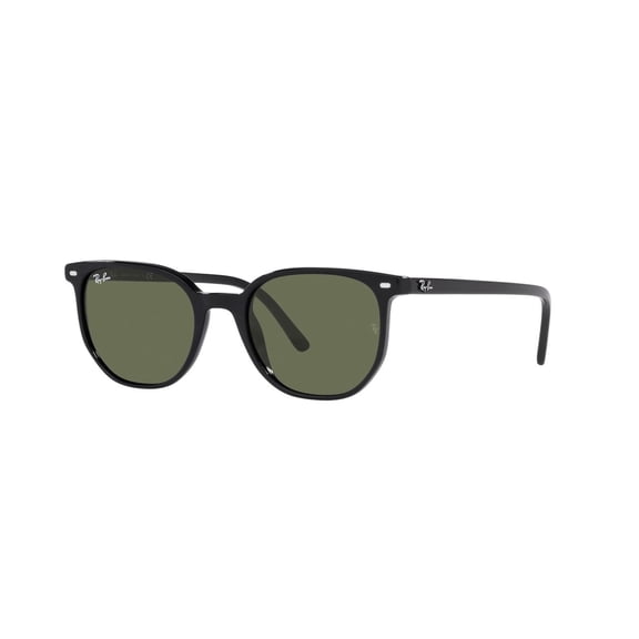 RAY-BAN RB2197F ELLIOT LOW BRIDGE FIT Square Shape Sunglasses Polished Black Frame | Green Lens 54mm