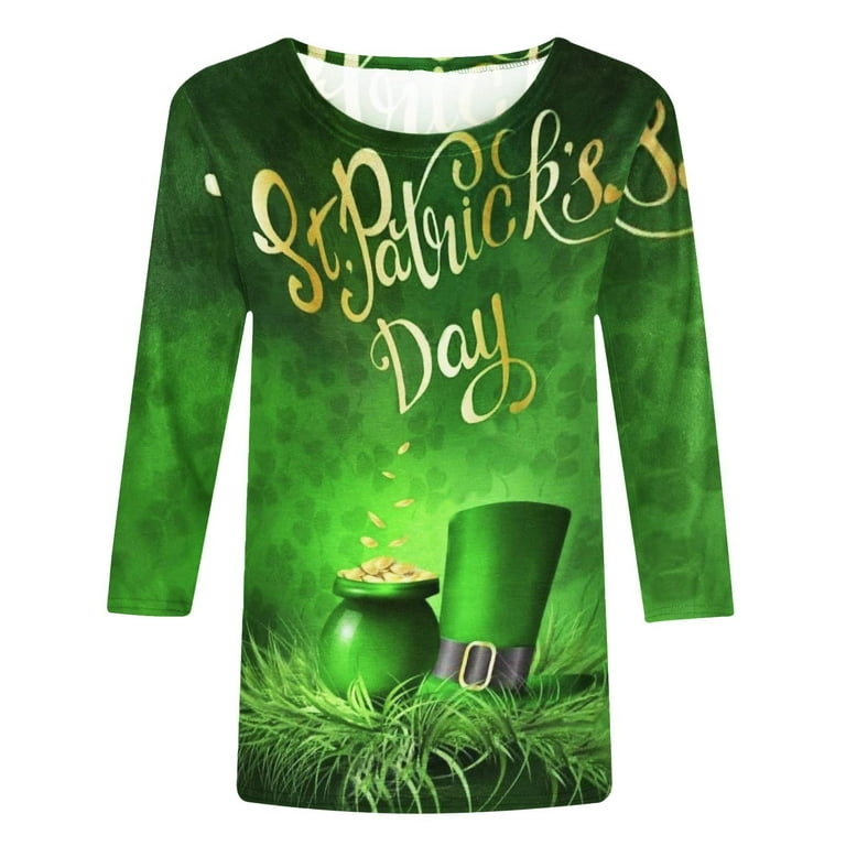 Hvyesh Womens St. Patrick's Day Shirts, Cute Gnome Graphic Print Casual  Crew Neck Green Blouses Trendy Long Sleeve Basic Tee Tops,Gold shirts for 