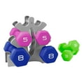 thumbnail image 1 of CS 32lb Neoprene Dumbbell Set with Rack-Green,Pink,Blue, 1 of 6