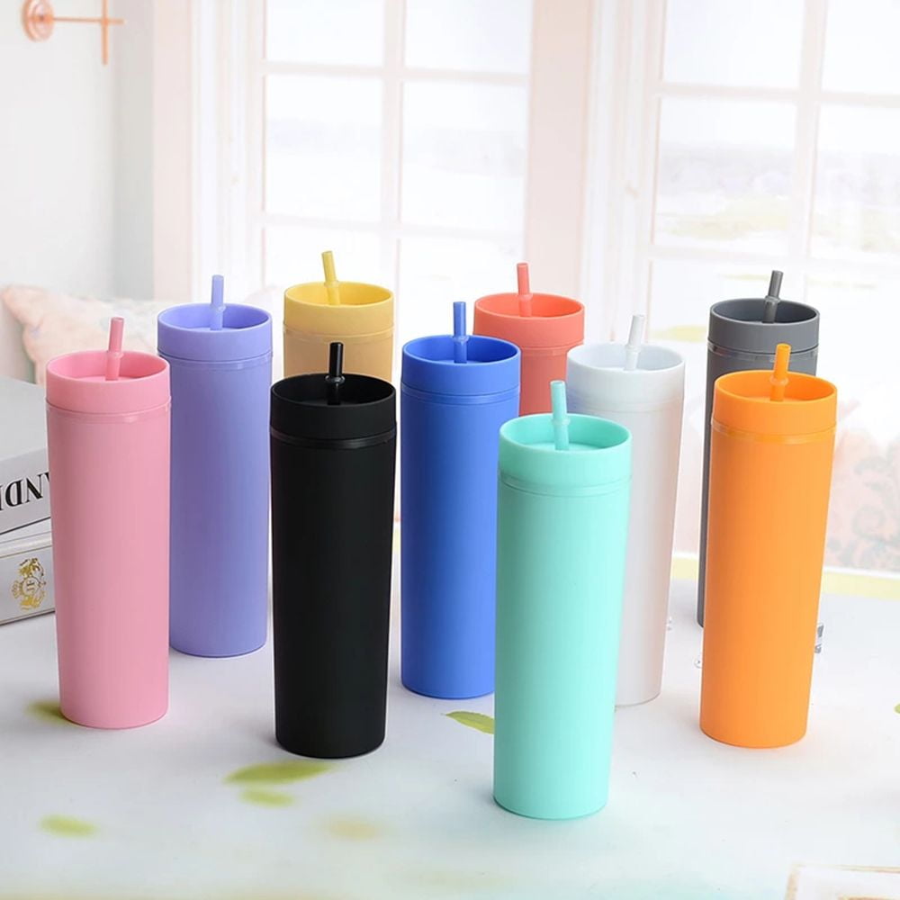 Hot Sale 16oz Acrylic Slim Skinny Tumbler Colorful Matte Water Bottle With Lid  Straw Double Wall For New Year Party Gifts - AliExpress