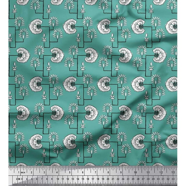 Soimoi Modal Satin Fabric Floral Block Print Fabric by Yard 42 Inch Wide