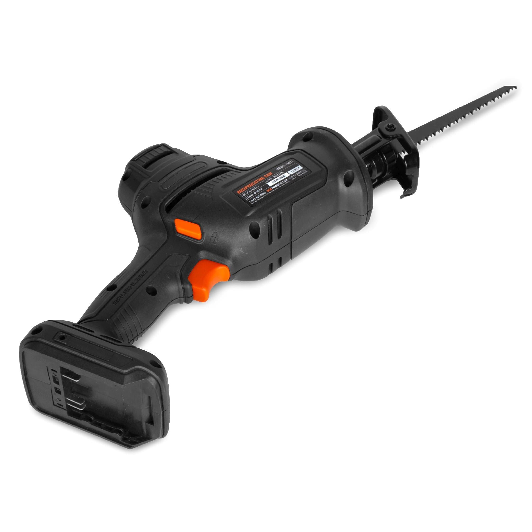 WEN 20631 20V Max Cordless Reciprocating Saw, Brushless Compact One-Handed Design with 4.0 Ah Lithium-Ion Battery and Charger