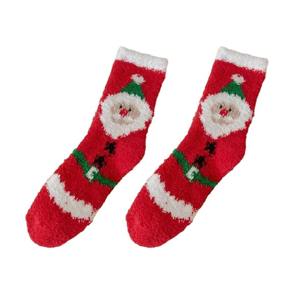XIA0LE Christmas Fuzzy Socks Fluffy Socks Christmas Gift, Winter Warm Sleeping Cozy Crew Sock ,Classical Christmas Pattern Adding Festival Atmospheres Breathable For Women (1 Pair)