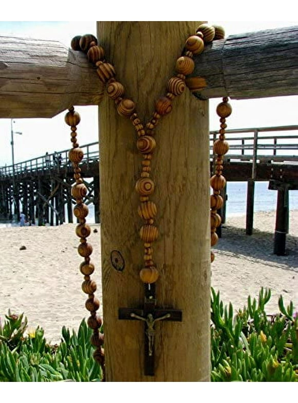 Super Jumbo Holy Mix Beads sanctified Rosary Natural Wood Chain Jesus Cross XL Large 37" Inches Wall rosario