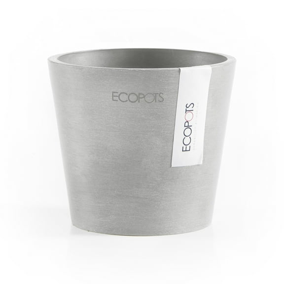 Ecopots Amsterdam Mini Durable Modern Round Recycled Based Composite Flower Pot Planter, White Grey, 4"