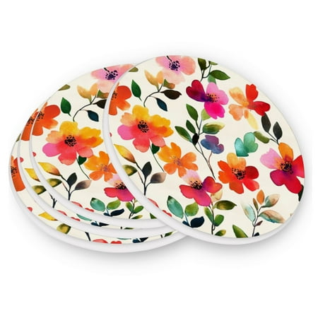

Round Coasters Modern Style Ceramic Coaster Waterproof and Durable Drink Coaster Coasters set of 4 Customizable Coasters 2pcs Watercolor Vibrant Flowers