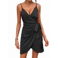 thumbnail image 3 of Jaimenalin Womens V Neck Tie Front Sleeveless Halter Midi Dress Fashion Summer Casual Party Outfit Black S, 3 of 9
