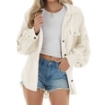 thumbnail image 1 of Beaully Camisas de pana con botones para mujer, chaqueta informal de manga larga de gran tamaño (beige), 1 of 6
