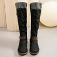 thumbnail image 5 of BLTIBY Knee High Boots for Women Knitted Ruched Cuff Snow Boot Side Double Zipper Vintage Winter Booties Low Heel Motorcycle Riding Round Toe Comfortable Tall Boots Black 38, 5 of 8