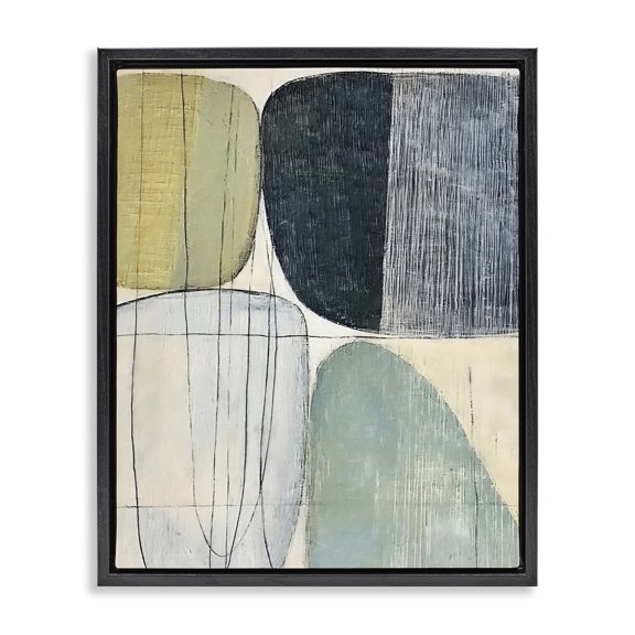 Stupell Industries Mid-Century Modern Organic Composition Black Floating Frame Canvas Art, 17 x 21, by Riley B