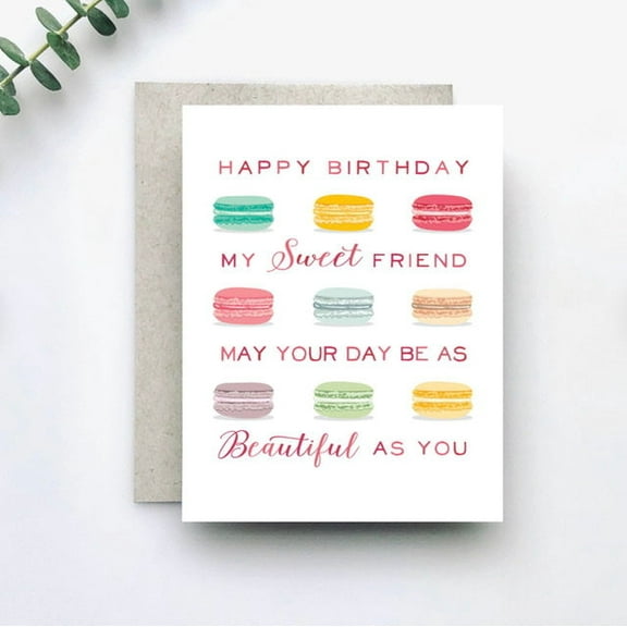 Happy Birthday Card for Sweet Friends – Colorful Macaron Design – Blank Inside, Includes Envelope – Perfect Greeting for Any Birthday Celebration