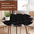 thumbnail image 4 of Black Christmas Round Tablecloth, Fitted Table Cover with Elastic for 36"-44" Round Tables, Cute Snowman Elk Xmas Tree Winter Snowflakes Table Cloth Outdoor Dinning Party Waterproof Tablecloths, 4 of 7