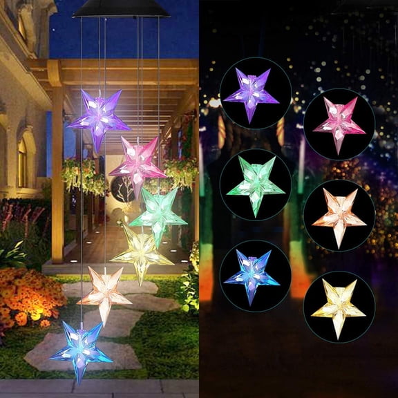 Rirool Solar Star Wind Chime with Color Changing LED Lights, Hanging Outdoor Garden Decor Decoration for Patio, Yard, Porch, Tree, Lawn, Balcony, Mother's Day and Birthday Gifts