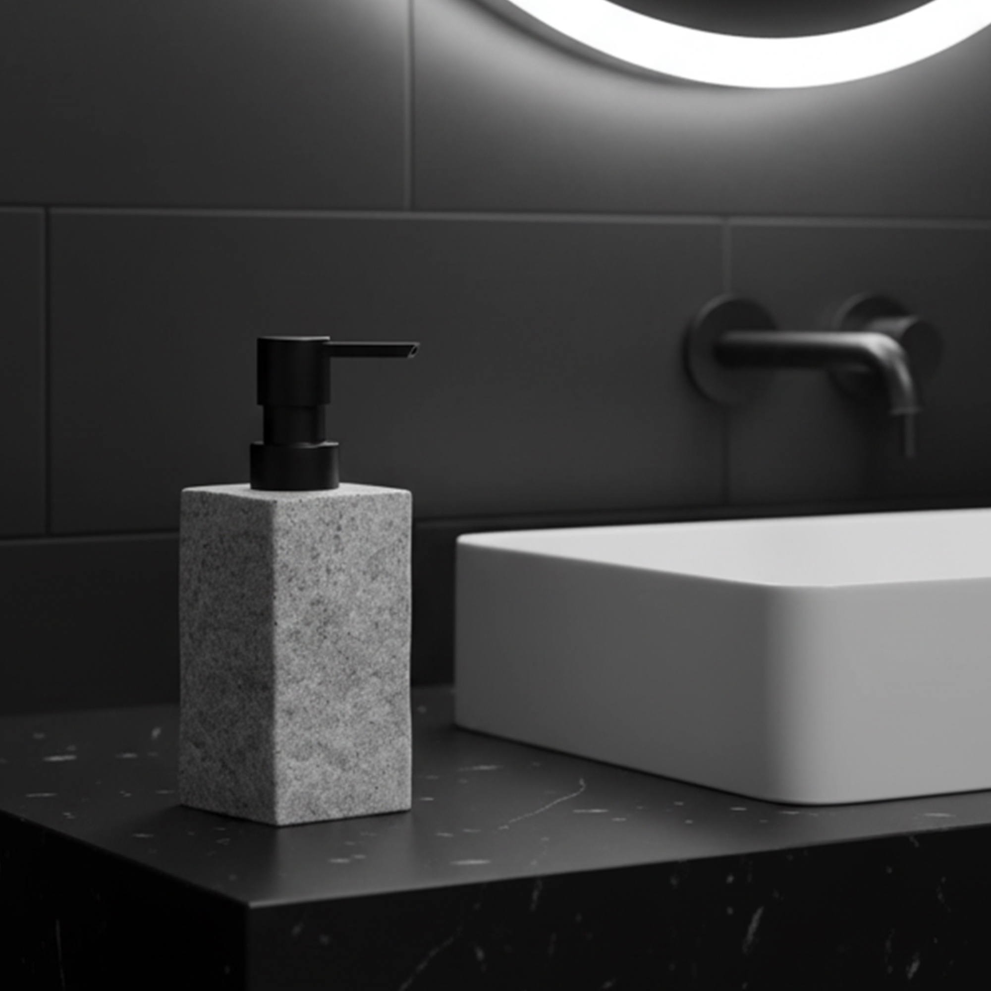 Bath Square Resin Hand Soap & Lotion Dispenser Stone Effect 9 FL OZ Gray