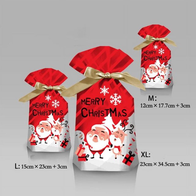 Bolsa de regalo de Papá Noel para el hogar, copo de nieve, con cordón, decoración de Feliz Navidad, regalo de Navidad, 5/10 piezas, 2022