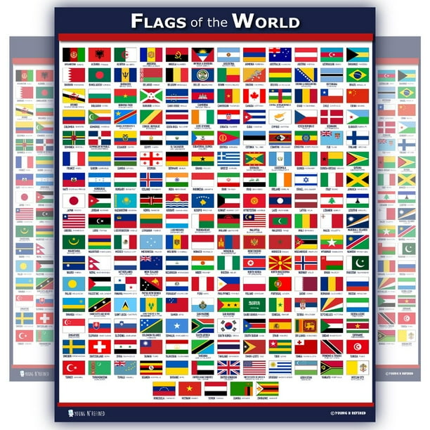 World Flags Educational Poster Laminated - Young N Refined - Walmart ...