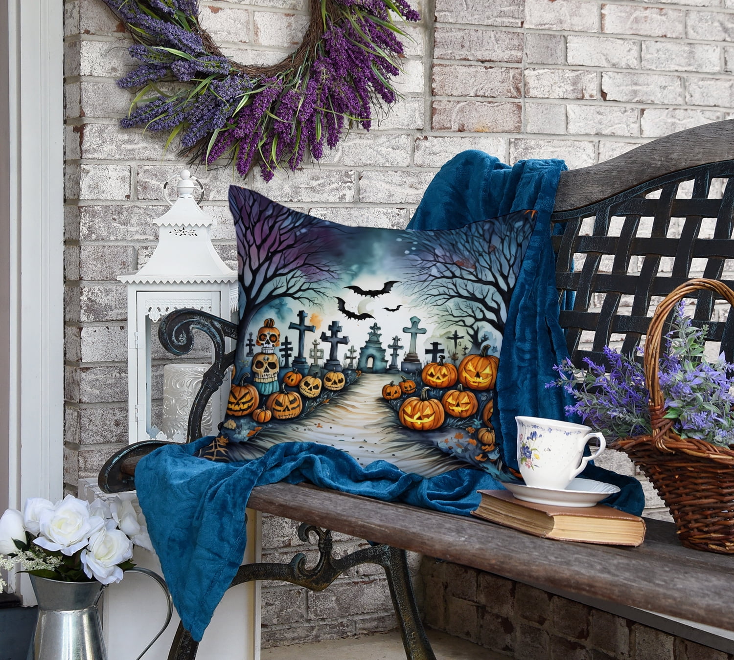 Day of the Dead Spooky Halloween Fabric Decorative Pillow 18 in x 18 in