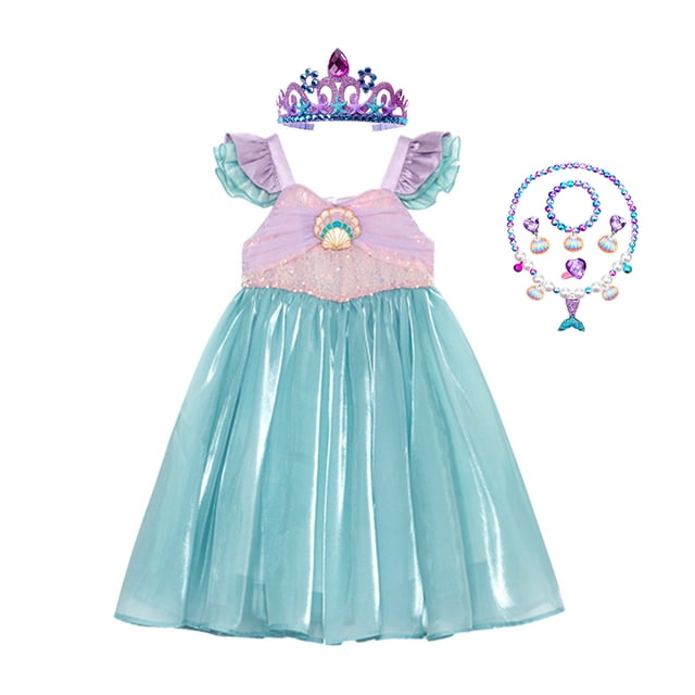 Vestido de Sirenita de Disney para niñas de 2, 4 y 8 años, disfraz de princesa Ariel, vestidos para niños, fiesta de cumpleaños de carnaval, conjuntos de ropa de sirena