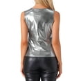 thumbnail image 3 of INSPIRE CHIC Women's Metallic Tank Top Halloween Club Party Shiny Sparkly Holographic Cami Top XS Dark Silver, 3 of 5