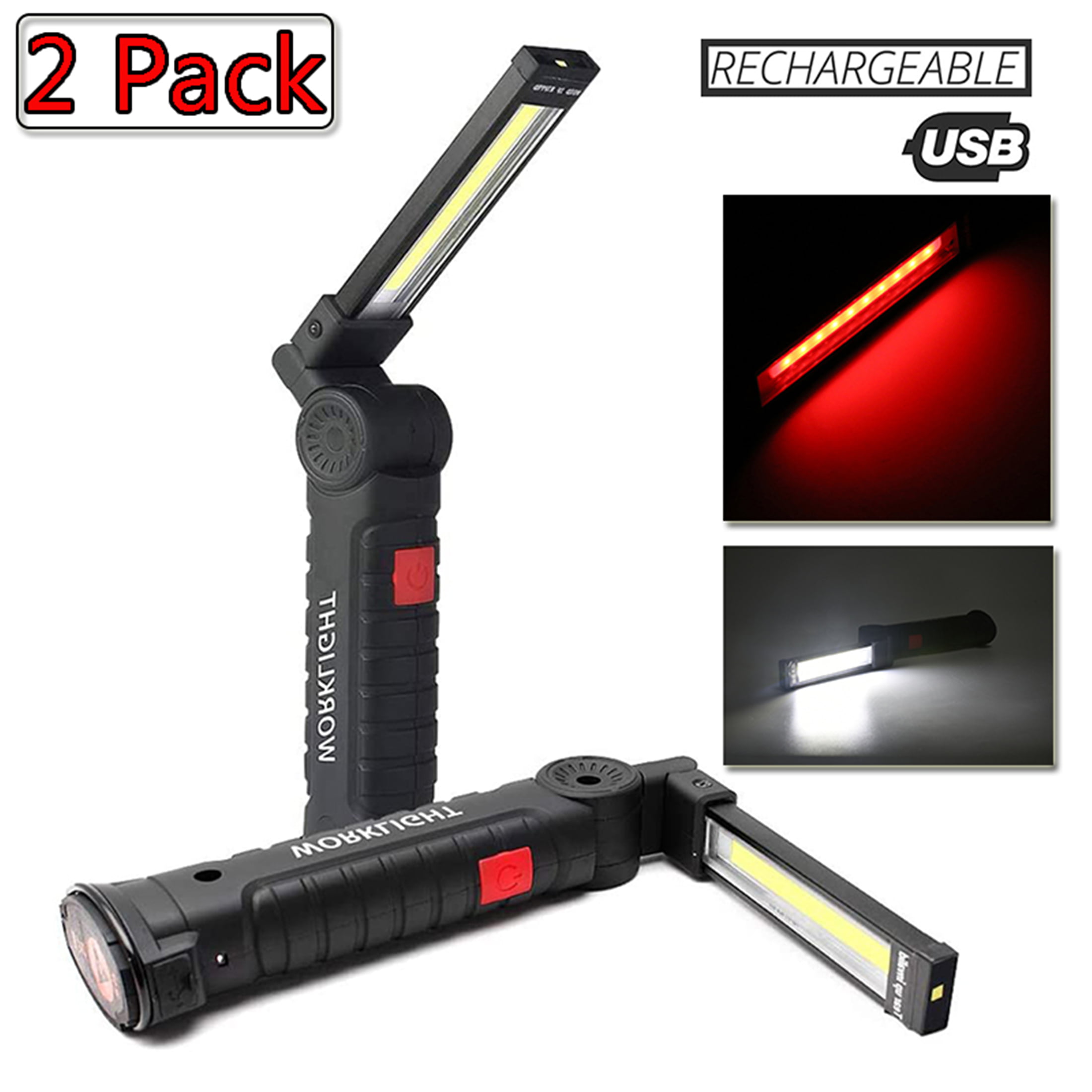 2x Rechargeable COB LED Work Light Flashlight Lamp Torch With USB Cable Workshop 