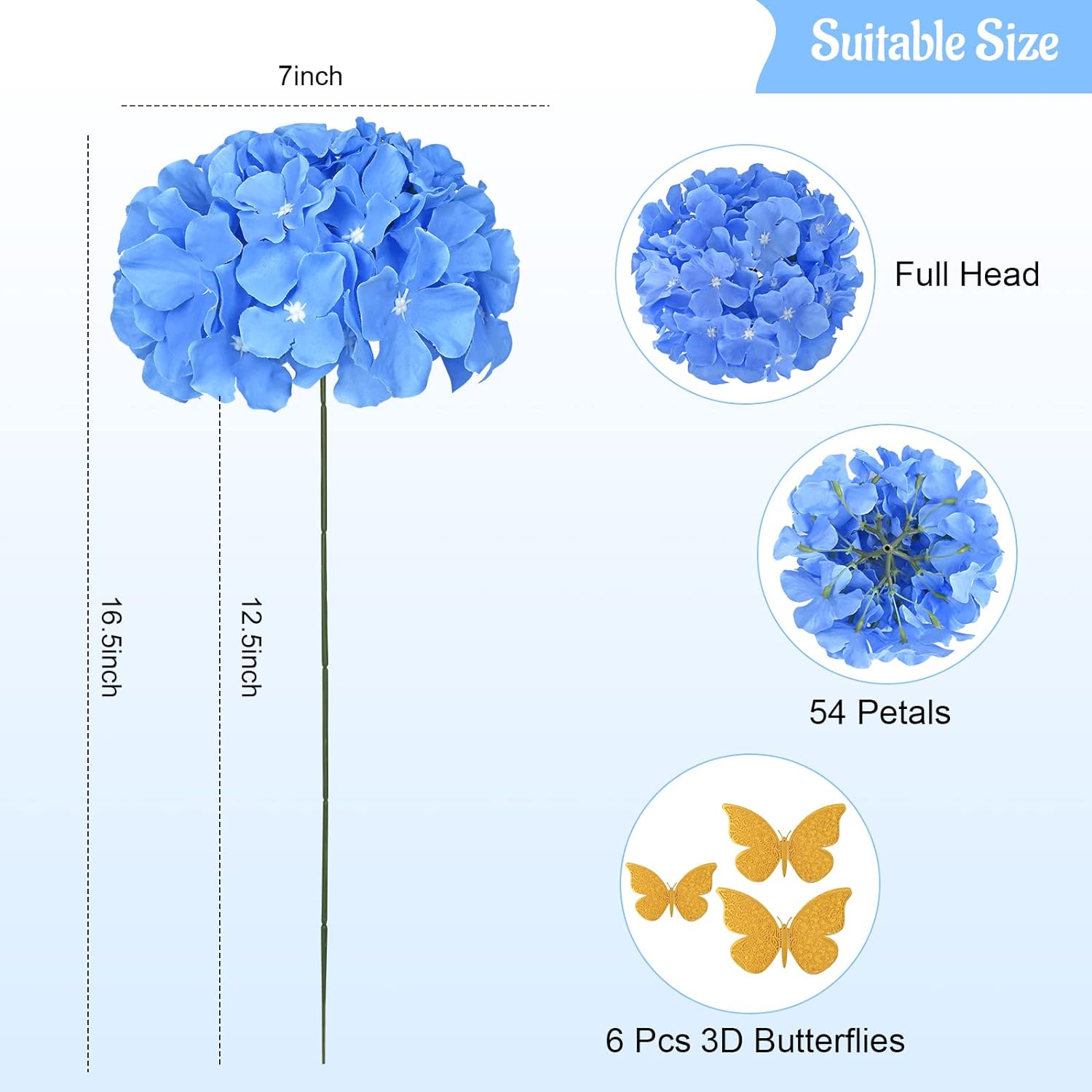 6pcs White Hydrangea Artificial Flowers, Faux Hydrangea Flowers with Stems, Full Heads Silk Fake Hydrangea Flowers for Wedding Bouquet Home Party Decor Centerpieces Floral Arrangements