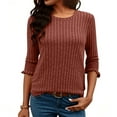 thumbnail image 3 of dazeni Women's Fall Tops 3/4 Length Sleeve Tops Solid Ribbed Knit Crewneck Sweater Fahion Casual Flare Sleeve Pullover Tops, 3 of 6