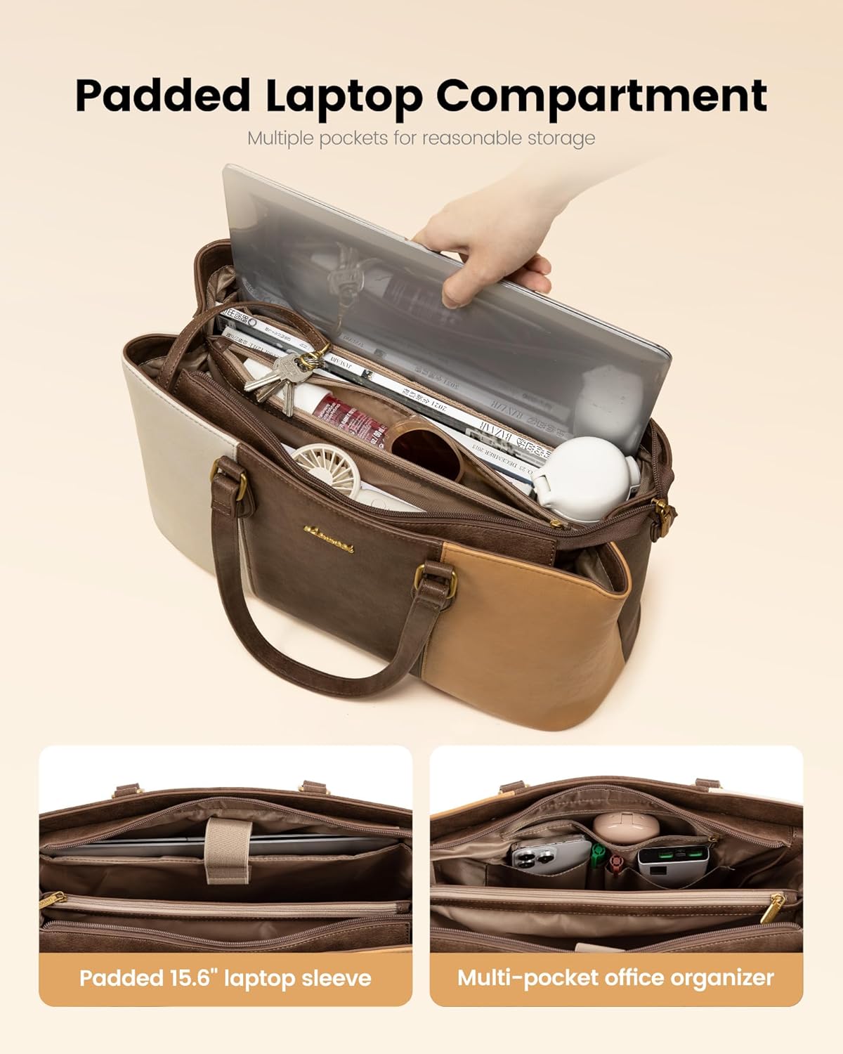 LOVEVOOK Laptop Tote Bag for Women,Work Tote with Wristlet,PU Leather Computer Bag for Teacher,Office, Daily