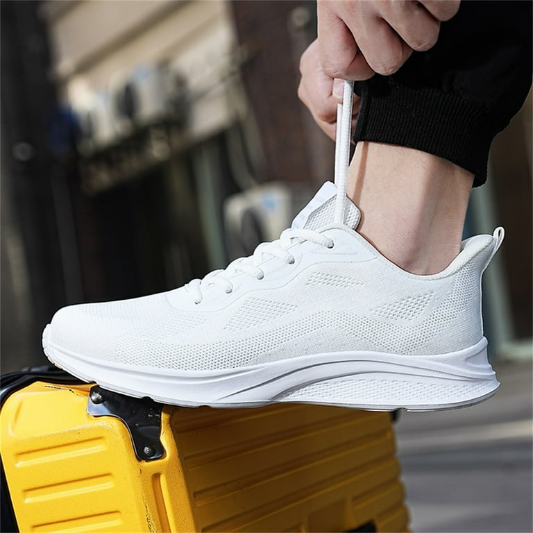 Blphud Cheap Shoes Sneaker for Men Mens Shoes Mesh Breathable Lace up Solid Color Casual Fashion Simple Shoes Running Shoes Sneaker for Men Work White