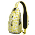 thumbnail image 1 of Bright Yellow Lemon Print Sling Backpack, Cute Summer Fruit Design Crossbody Daypack with Retro Vintage Floral Patterns, Lightweight and Adjustable Strap, 1 of 6