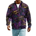 thumbnail image 3 of LNZGNM Men's Mardi Gras Shirts 1/4 Zipper Plus Size Mask Printed Sweatshirts Banded Collar Long Sleeve Top Novelty Carnival Outerwear,Dark Purple 3XL, 3 of 7