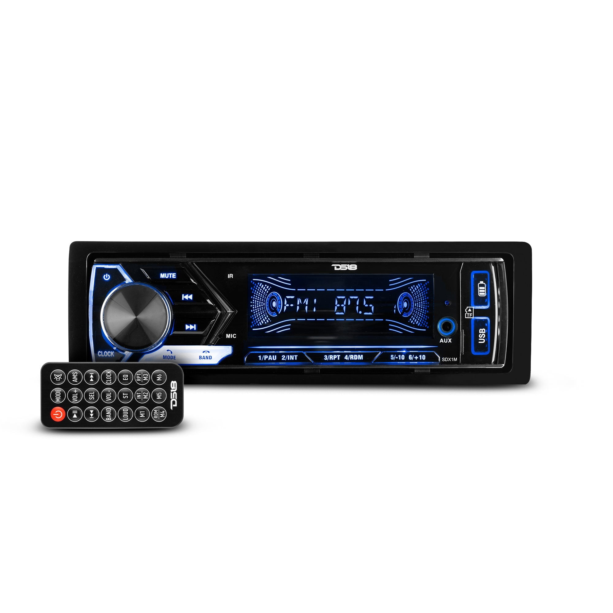 DS18 1 Din Mechless Bluetooth Radio Car Stereo w/ Remote USB/AUX/SD/AM