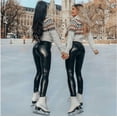 thumbnail image 2 of Leggings de piel sintética elásticos para mujer, medias sexis negras de cintura alta, 2 of 5