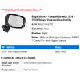 thumbnail image 2 of Right Mirror - Compatible with 2019 - 2020 Subaru Forester Sport Utility, 2 of 2