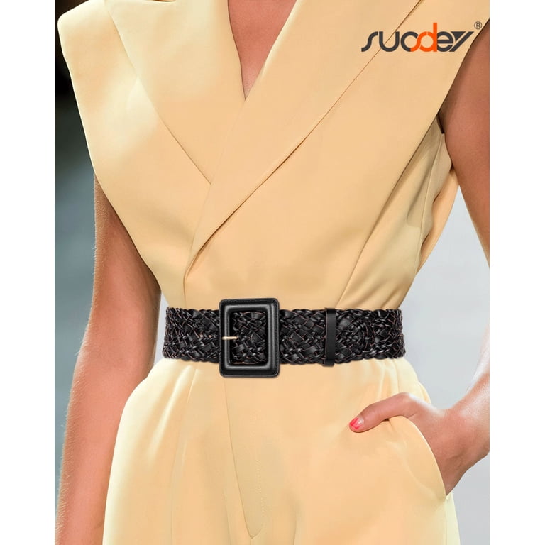 SUOSDEY Women Wide Belts for Dresses,Ladies Woven Leather  display picture 2