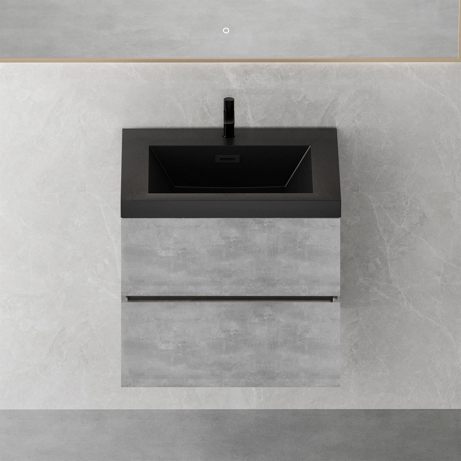 Demi Bonn 23" Floating Bathroom Vanity with Sink, Black Quartz Sand Top Basin and 2 Soft Close Drawers, Faucets and Drains Not Included, Gray