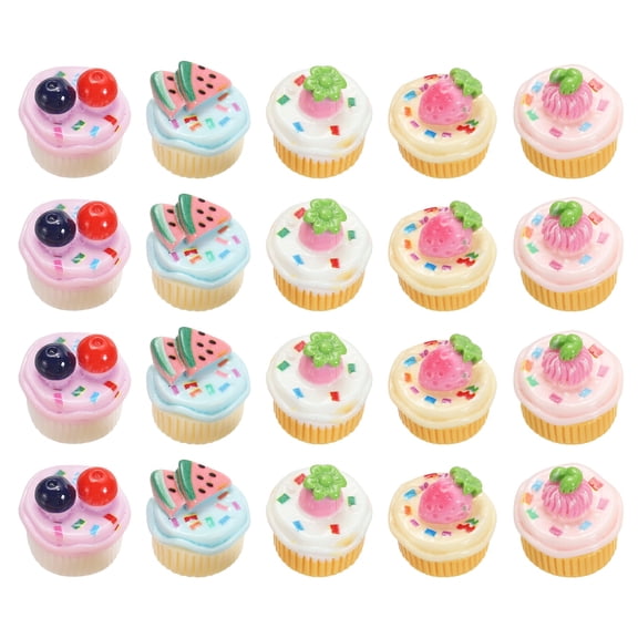 Uxcell Dollhouse Miniature Food, Cute Mixed 3D Fruit Cake Figures Toys Mini Resin Foods for Pretend Play Kitchen Cooking Game & Doll House Decor (Colorful, 20pcs)