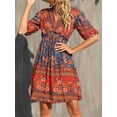 thumbnail image 2 of Fancyglim Women Dresses Summer V Neck Beach Dress Casual 3/4 Short Sleeve Ballon Floral Flowy Boho Babydoll Mini Short Sundress Orange S, 2 of 5