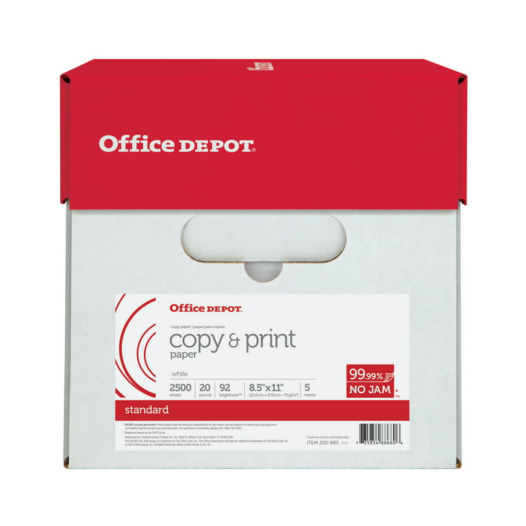  Office Depot White Copy Paper, 8 1/2in. x 11in., 20 Lb, 500  Sheets Per Ream, Case Of 10 Reams, 40402786 : Cover Stock Papers : Office  Products