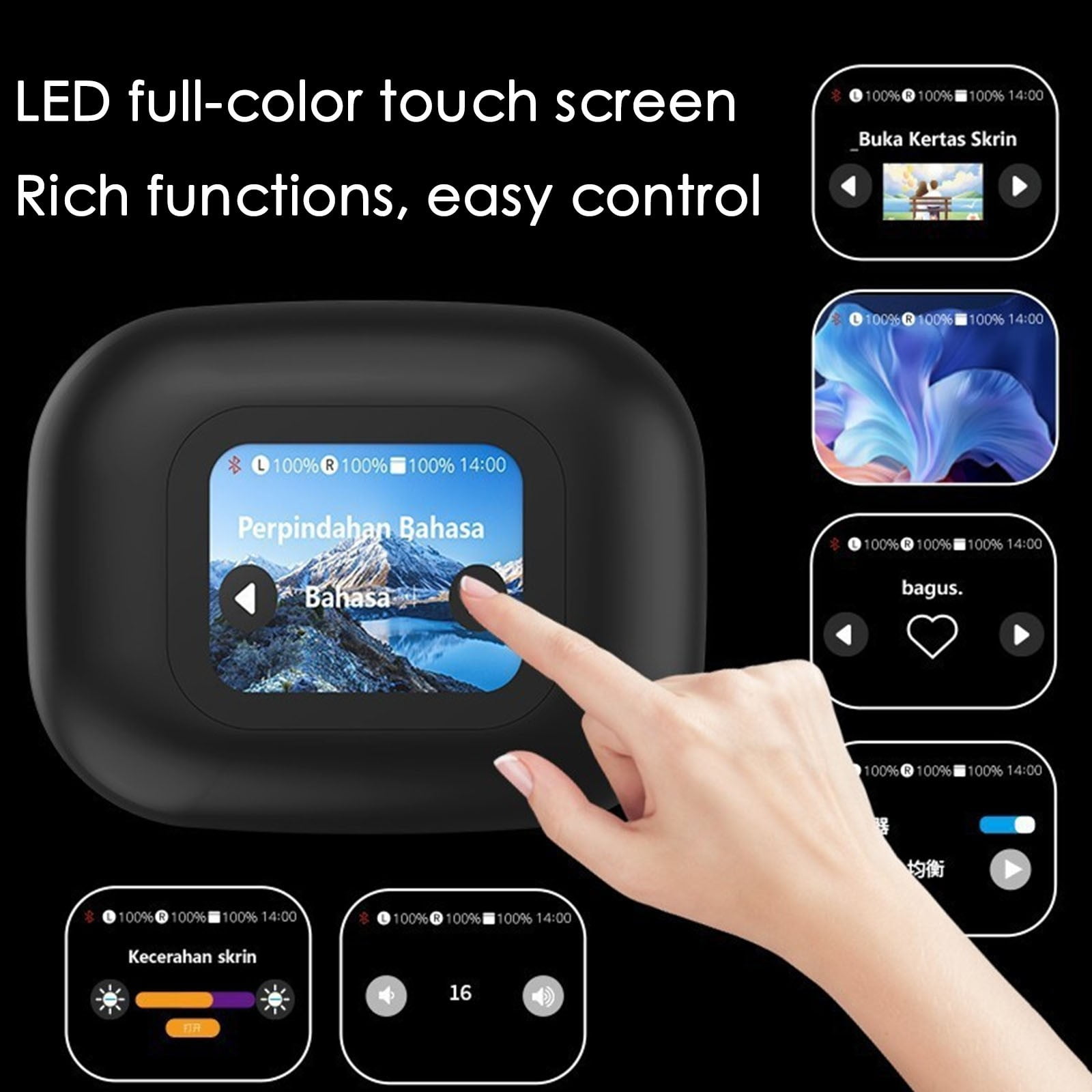 Ear Earbuds Wireless Open Ear Earbuds Bluetooth 5.4 Ipx5 Intelligent Screen Open Bluetooth Earphones With Display For Running Of The Day Home Decor