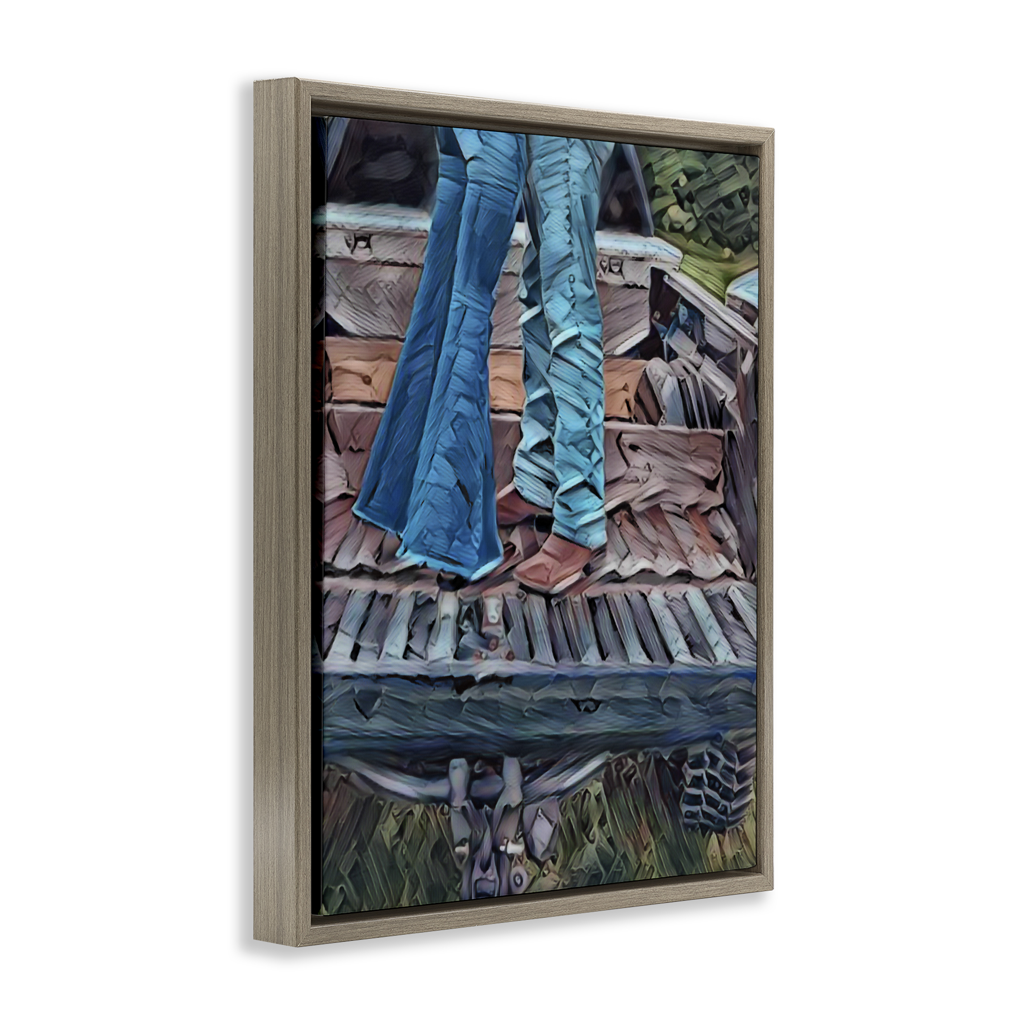 Truck Bed Kisses Brown Framed Floater Canvas Wall Art, design by Jesse Keith